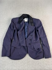 Vintage Yves Saint Laurent Blazer Womens 8 Navy Wool Collar Made France 90s