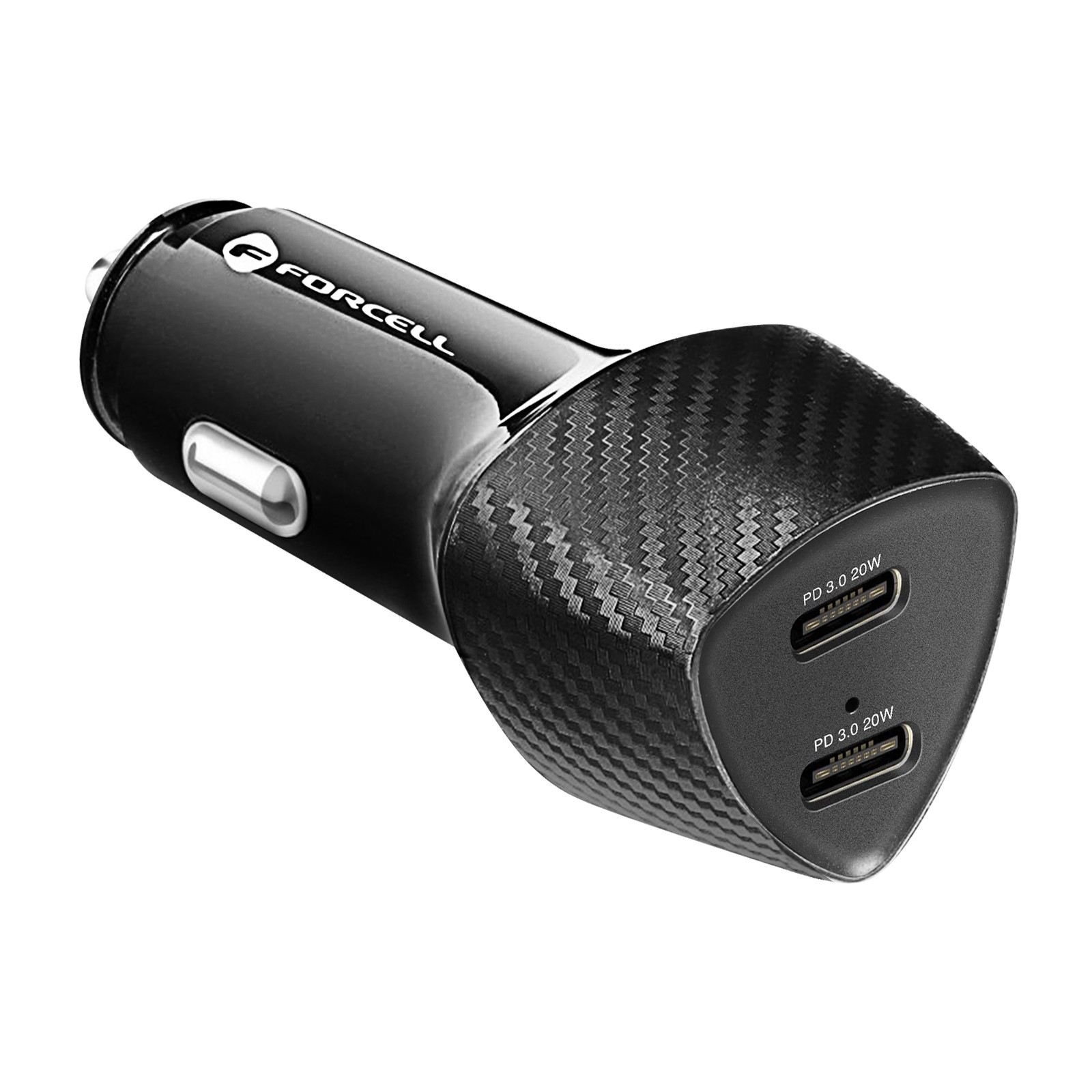 Chargeur allume-cigare Forcell 2x USB-C 40W Power Delivery couleur noir carbone