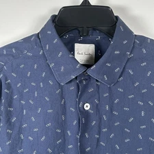 Paul Smith Shirt Mens 16.5 Blue Glasses Print Long Sleeve Button Up Italy Made
