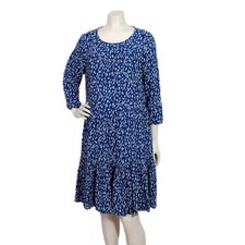 Fat Face Women’s Dress 8 Blue Dalpled Print Tiered Midi Cottagecore Boho Viscose