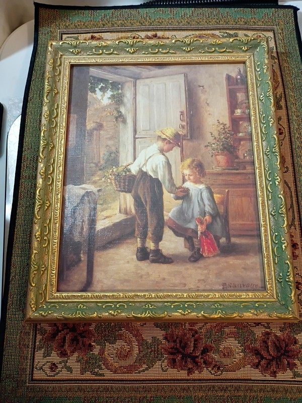 "A Cozy Kitchen" Framed  Art print, P F Sauvage.                     (08)