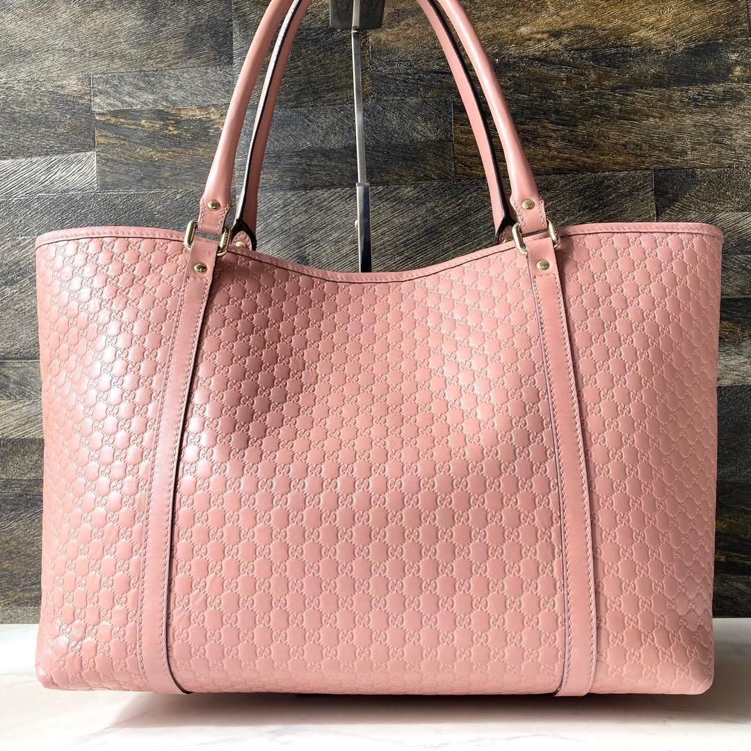GUCCI Pink Leather Tote Bag with Logo Embossed, A4 Size, Authentic, Excellent thumbnail 5