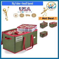 Christmas Ornament Storage Box 128 Capacity Adjustable Dividers Water-Resista...