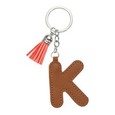 Initial Letter Keychain Cute Leather Keychains with Tassel Letter K - Brown