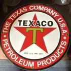TEXACO Petroleum Products Round Metal Sign Tin Vintage Gas Oil + MB Hood emblem