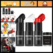 Black White Red Face Paint Stick Set with Setting Powder - Clown Makeup, Hallowe