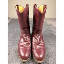 Justin 3068 Burgundy Leather Roper Boots Mens 9 B Vintage Made in USA Western