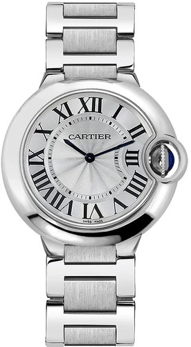Cartier Ballon Bleu Stainless Steel Guilloche Silver Dial Women's Watch W69011Z4