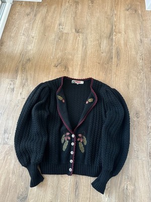 Alphorn womenms Vintage Austrian Oktoberfest wool Cardigan Sweater Size: 42