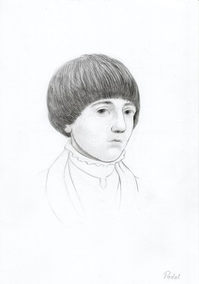 Künstlerische Reflexion: Ein Holbein-inspiriertes Graphit-Selbstporträt von Mariia Podat