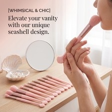 10-Piece Makeup Brush Set with Seashell Design Handles