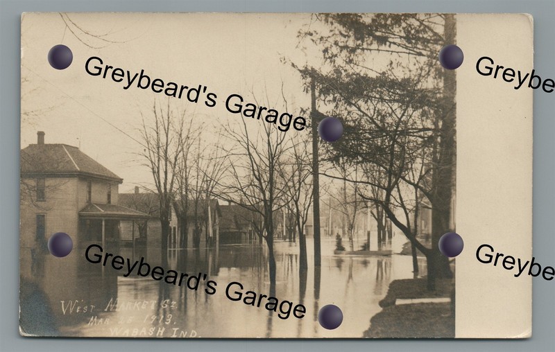 RPPC West Market Street 1913 Flood WABASH IN Indiana Vintage Real Photo Postcard