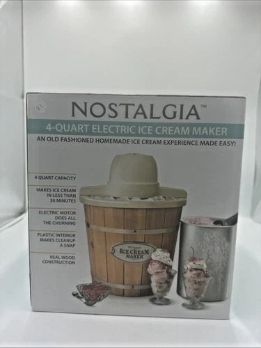 Nostalgia Electrics 4-Quart Wood Bucket Ice Cream Maker frozen yogurt