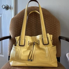 Tignanello Mustard Yellow Pebbled Leather Handbag 2 Handle Shoulder Bag Purse
