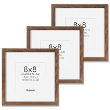8x8 Picture Frames Set of 3, Solid Oak Wood 8  x8  Frame Matted to 4  x4  ,Square