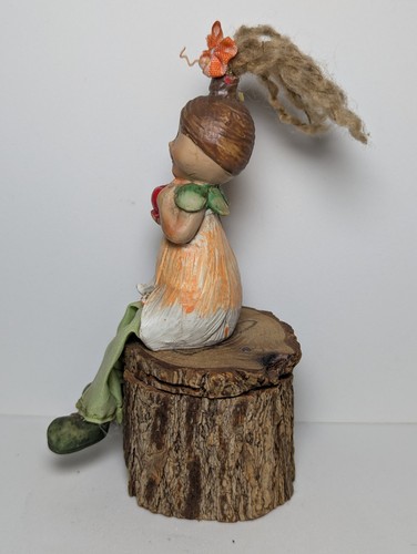 Shelf Sitter Dangling Legs Autumn Young Girl Apple Fall Season Sitting on Stump - Picture 4 of 8
