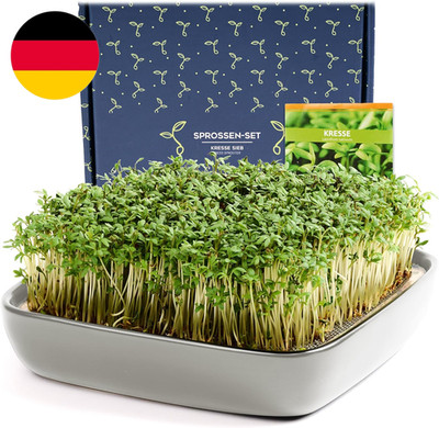 Otaro Kresse Anzuchtschalen Inkl. Kressesamen (Weißgrau) | Direkt Loslegen | Spr