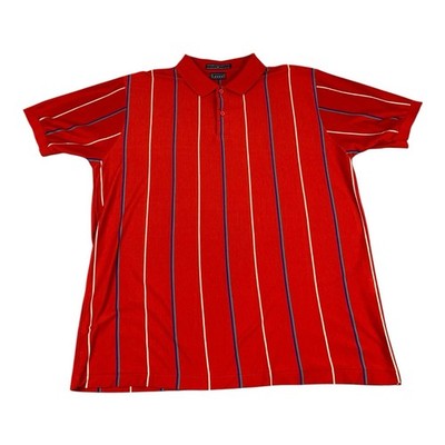 Vintage Levi s Men s Polo Shirt, Red w/ Vertical Stripes, Short Sleeves, Size XL
