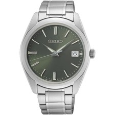 Seiko Mens Quartz Essentials Watch SUR527P1 40.2mm Green Dial Steel 100M
