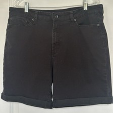 DKNY Shorts Women's size 14, 7" ins. Black Cotton Cuffed High Rise 5 Pocket EUC