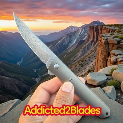 Boker Plus Kwaiken Flipper Gray Titanium  Damascus Blade Knife Folder 3.5 