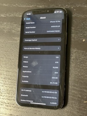 Apple iPhone 12 Pro 256 GB Silver (Unlocked) Read faceid back issue