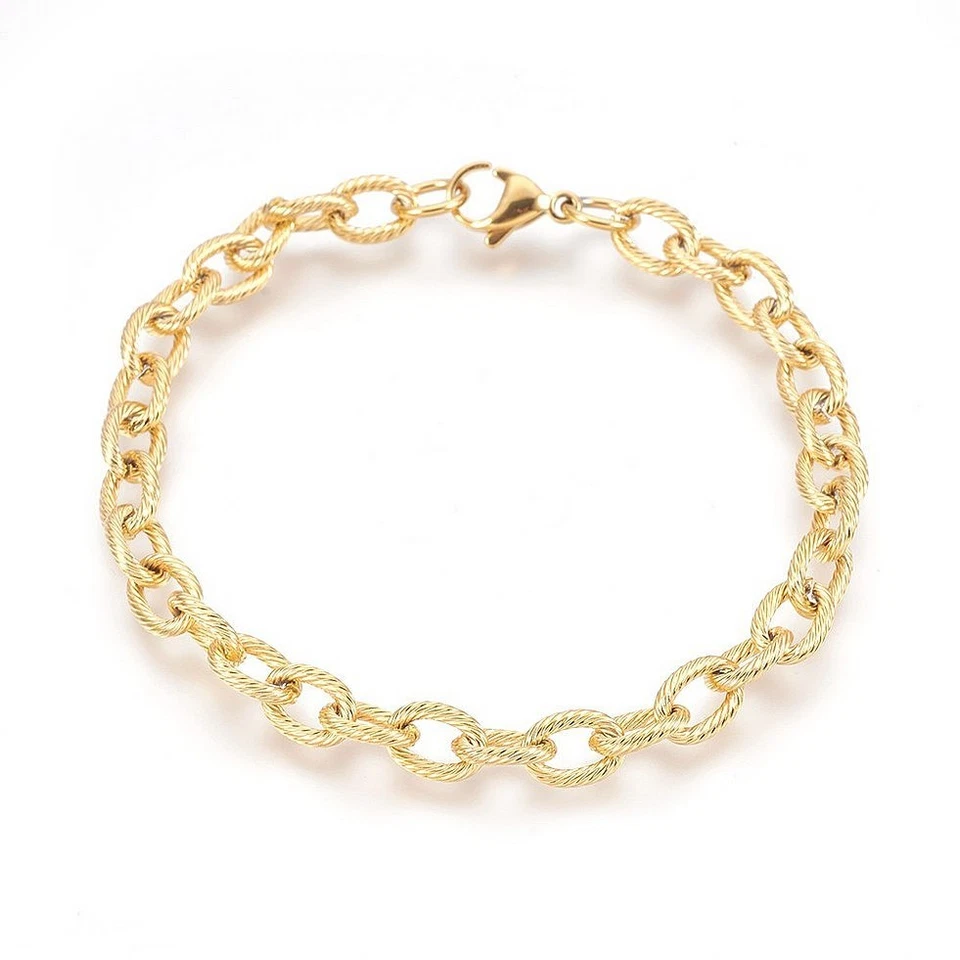 1x Edelstahl Zopfkette Armband strukturiert mit Karabinerverschluss Gold Rohling - Bild 1 von 2