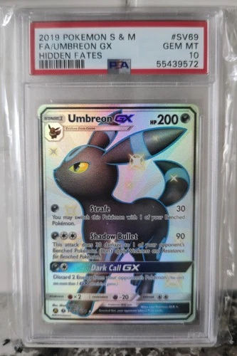 2019 POKEMON SUN & MOON HIDDEN FATES #SV69 FULL ART/UMBREON GX PSA 10