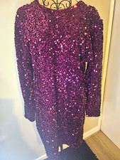 H&M Purple Sequin Bodycon Midi Dress Size M Long Sleeve V-Neck