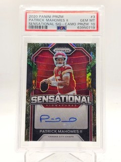 PATRICK MAHOMES II 2020 PRIZM SENSATIONAL SIGNATURES CAMO AUTO /5 PSA 10 Q1300