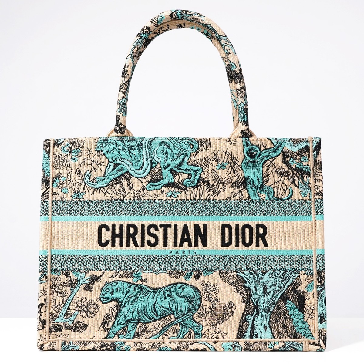 Christian Dior Book Tote Bag Medium Aquamarine Hand Bag Italy Auth
