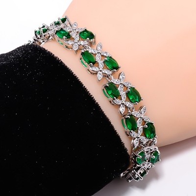 Chrome Diopside, CZ 925 Sterling Silver Adjustable Bracelet 7-8'' B14164