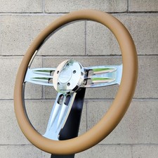 18 Inch Billet Big Rig Steering Wheel Double Barrel Tan Vinyl Wrap Horn 18 Inch Billet Big Rig Steering Wheel Double Barrel Tan Vinyl Wrap Horn