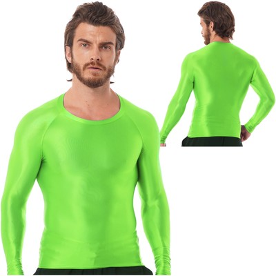 Herren Glossy O Neck Langarm T-Shirts Slim Fit Atmungsaktive Top Sportbekleidung