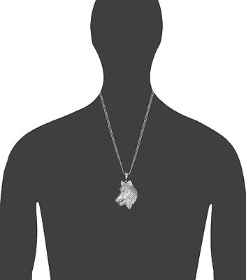Sterling Silber Wolf Charm Anhänger Halskette Diamantschliff Finish mit Kette