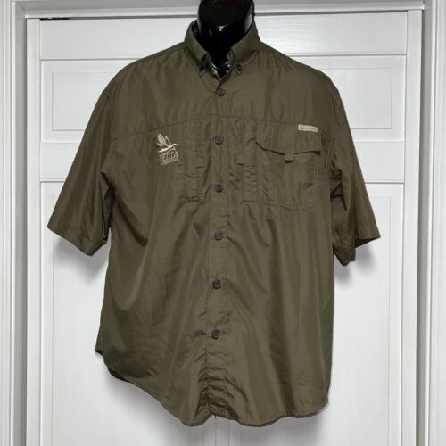 Delta Waterfowl Shirt Mens L Drab Green  Short Sleeve Pockets Embroidered Logo - Picture 1 of 10