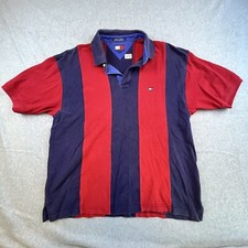 Tommy Hilfiger Shirt Men  s Size XL Red Navy Blue Striped Short Sleeve Polo Adult