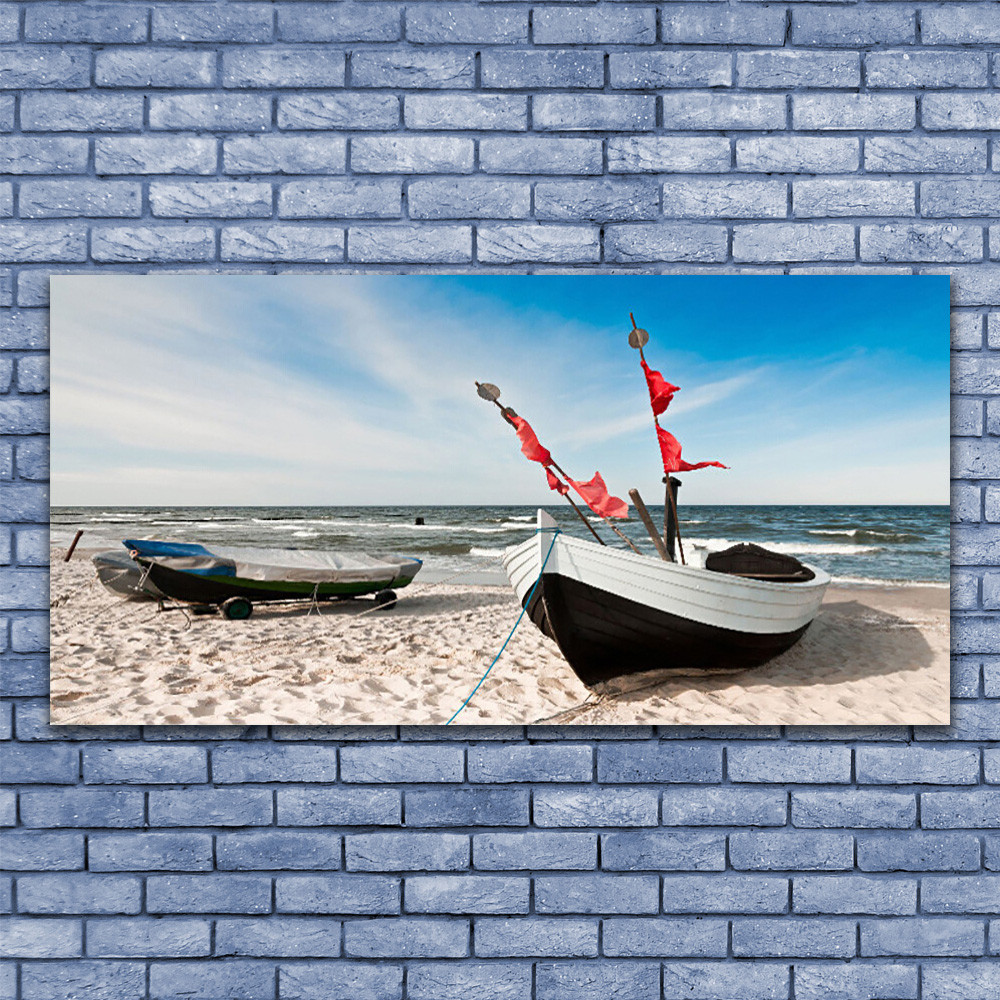 Tableau sous verre 140x70 Paysage de plage et bateaux