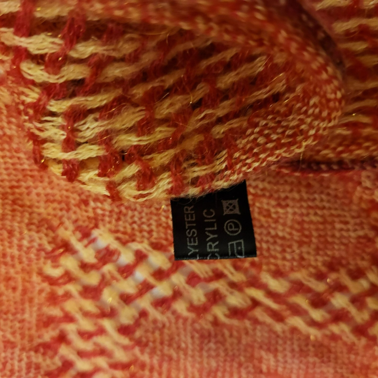 Orange Red Colorblock Rectangular Scarf Women's OS - image 3