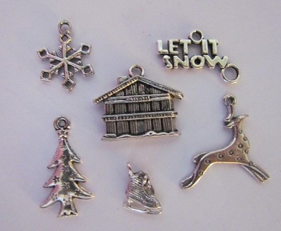 Cabin deer ice skate tree let it snow snowflake charm set  winter 