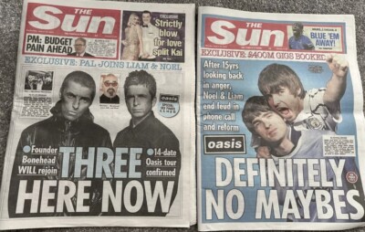 The Sun Newspaper Oasis Live Reunion Come Back Liam Noel Announcement Aug 2024