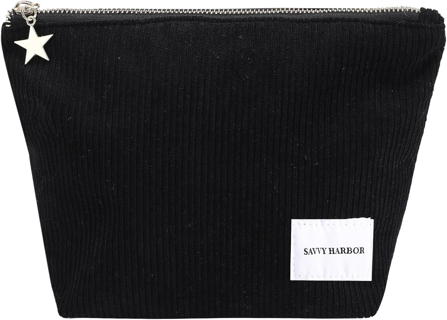 Makeup Bag Zipper Pouch Travel Cosmetic Organizer for Women, Corduroy Black-image