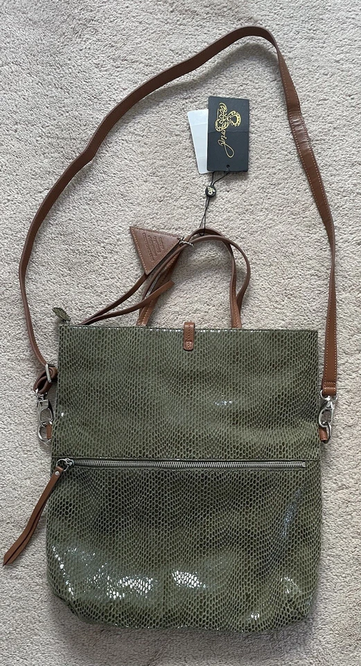 Bolso Bandolera/Hombro Sorial Nuevo con Etiquetas $198 Oliva/Marrón Piel de Serpiente Repujado Foto 2 de 4