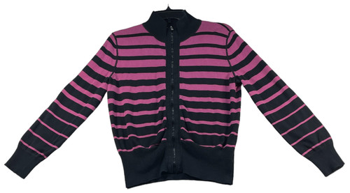 Jones New York Sweater Womens size Large Petite PL Purple Black Full Zip Up