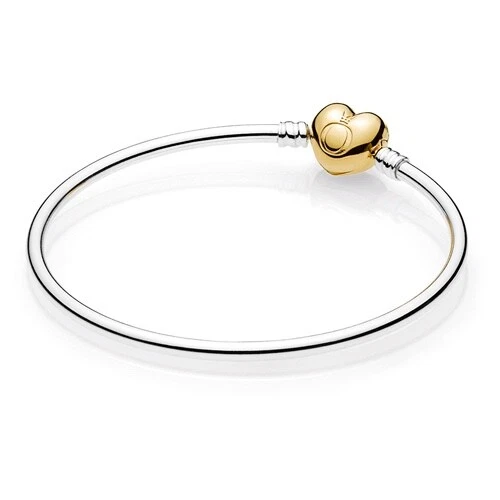 Authentic Pandora Gold Heart Clasp Bangle size 21 eBay