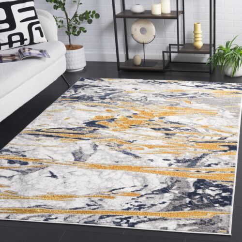 Amelia Collection Accent Rug - 4' x 6', Ivory & Gold, Modern Abstract Design,...