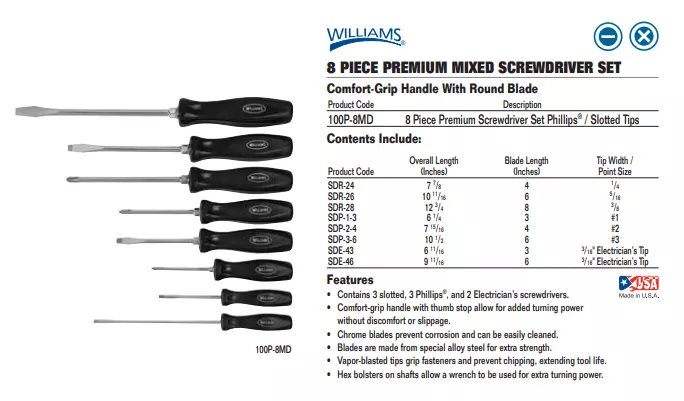Williams screwdriver set deals