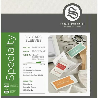 Southworth Specialty DIY Card Sleeves, Printable Gift Card Sleeves Made in  USA | eBay