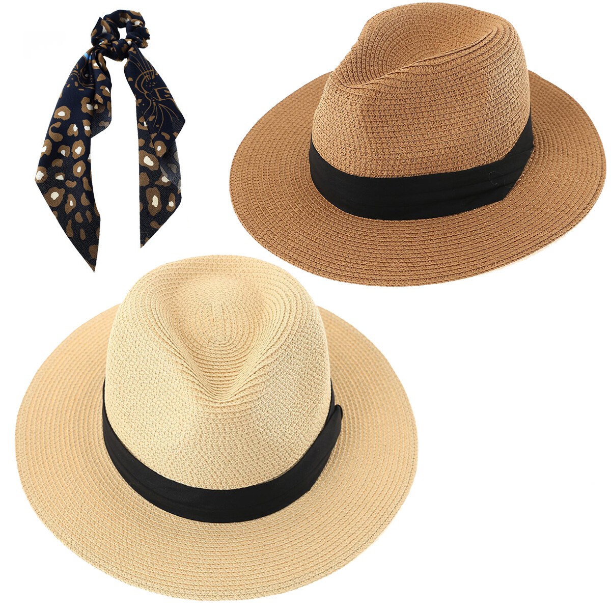 2 Packs Beach Hat for Women Summer Straw Sun Hat Panama Hat 