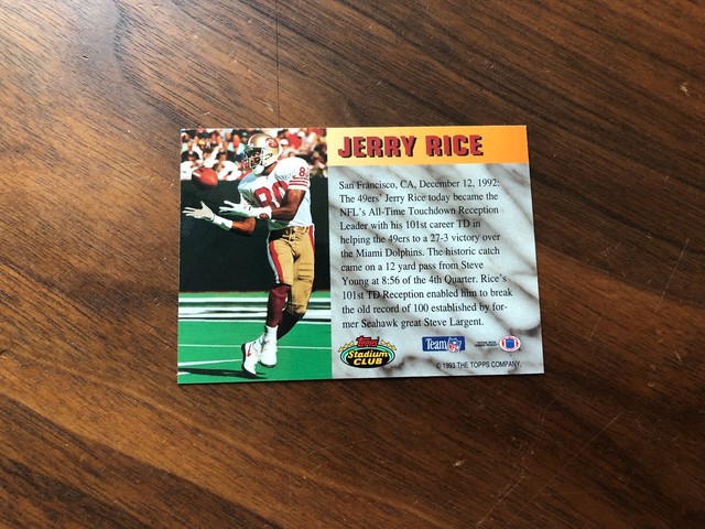 JERRY RICE INSERT 1993 TOPPS STADIUM CLUB RECORD BREAKER 49ERS 